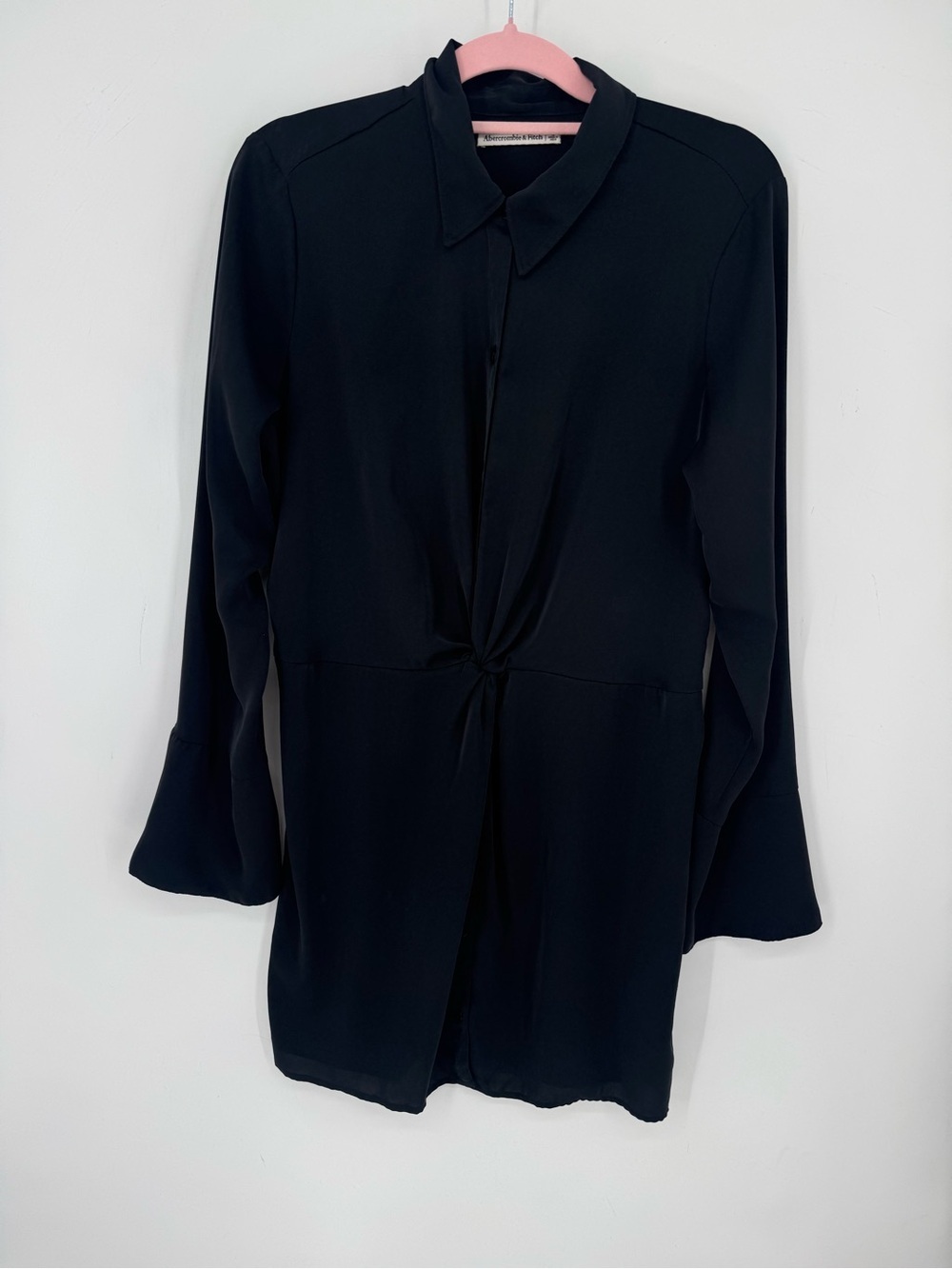Abercrombie & Fitch Black Twist Front Bell Sleeve Dress Capsule Basic Size Large